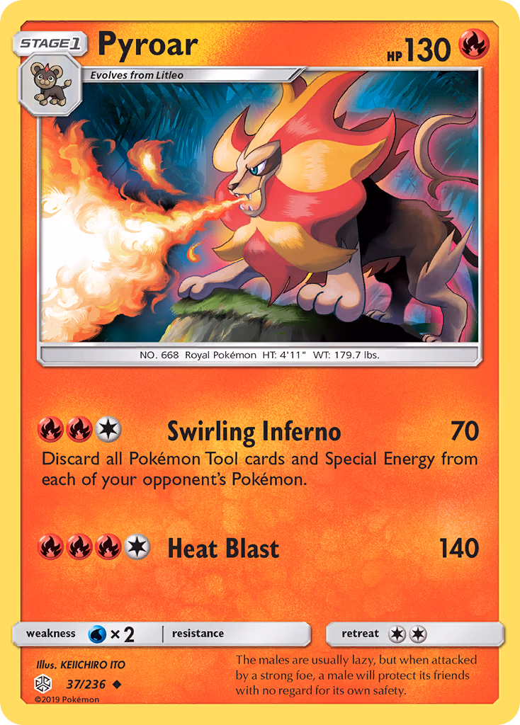 Pyroar Pokemon card (37/236, Cosmic Eclipse)