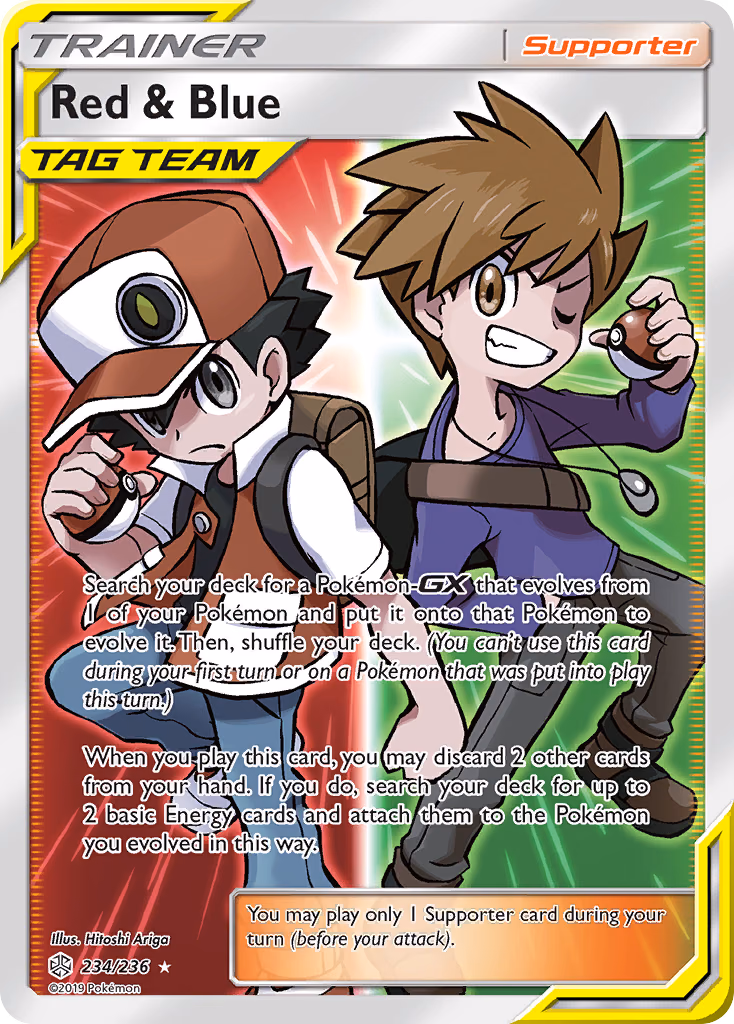 Red & Blue Pokemon card (234/236, Cosmic Eclipse)