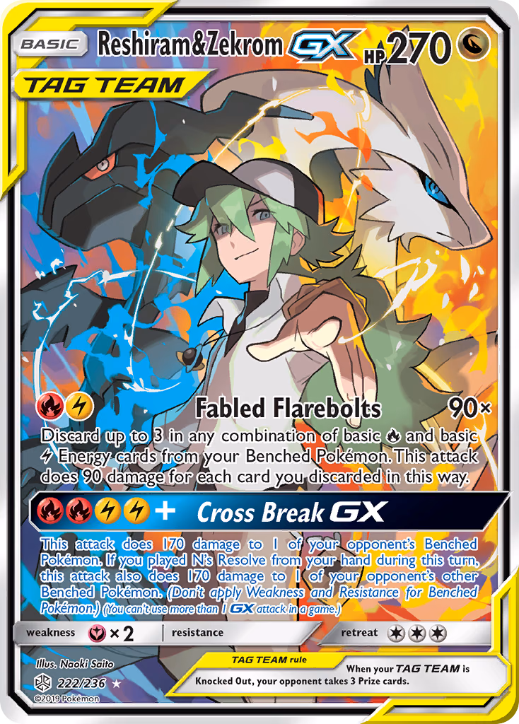 Reshiram & Zekrom-GX Pokemon card (222/236, Cosmic Eclipse)