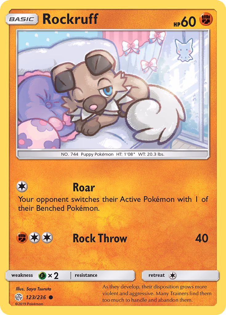 Rockruff Pokemon card (123/236, Cosmic Eclipse)