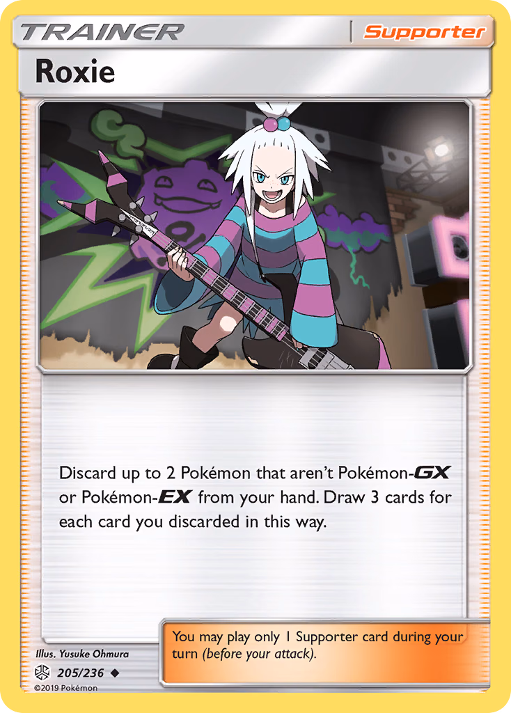 Roxie Pokemon card (205/236, Cosmic Eclipse)