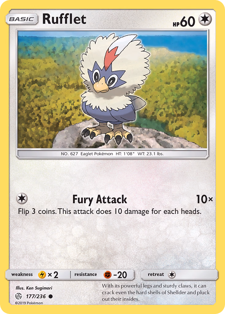 Rufflet Pokemon card (177/236, Cosmic Eclipse)