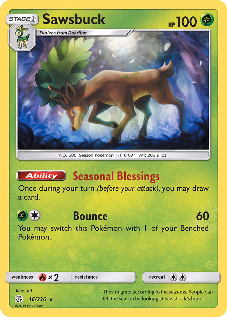Sawsbuck Pokemon card (16/236, Cosmic Eclipse)
