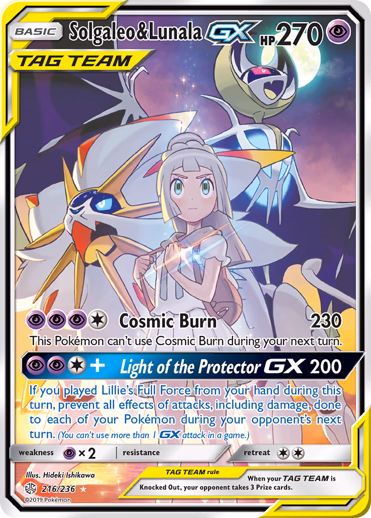Solgaleo & Lunala-GX Pokemon card (216/236, Cosmic Eclipse)