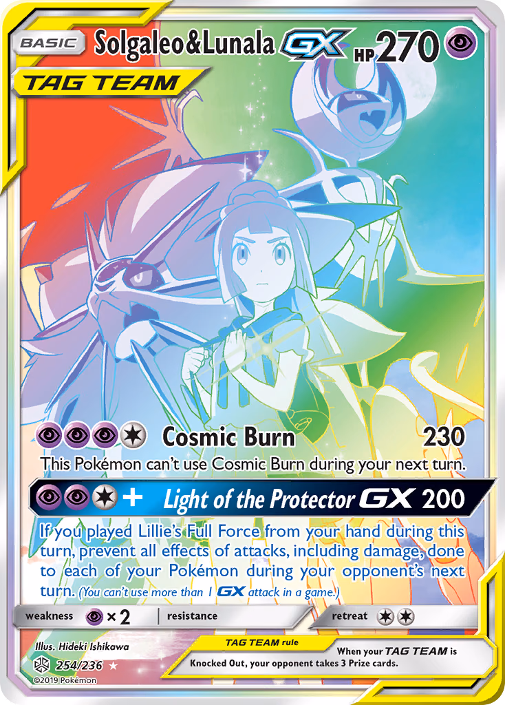 Solgaleo & Lunala-GX Pokemon card (254/236, Cosmic Eclipse)