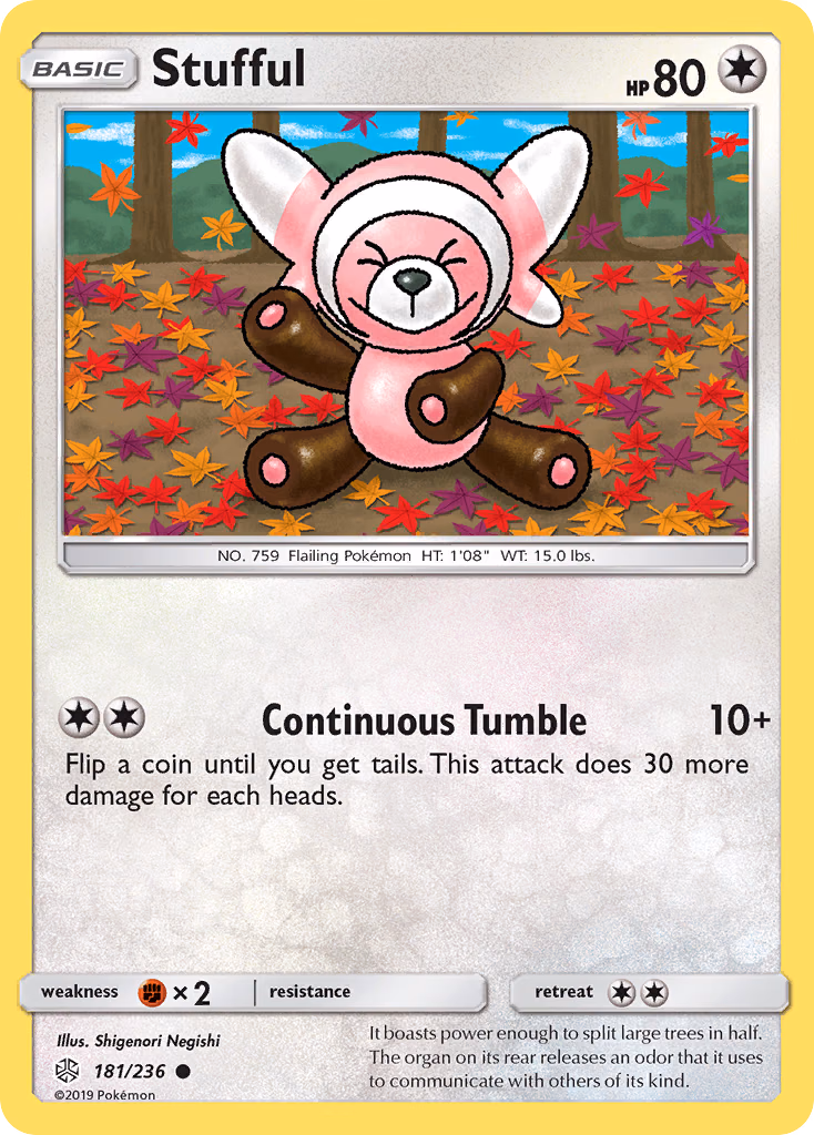 Stufful Pokemon card (181/236, Cosmic Eclipse)