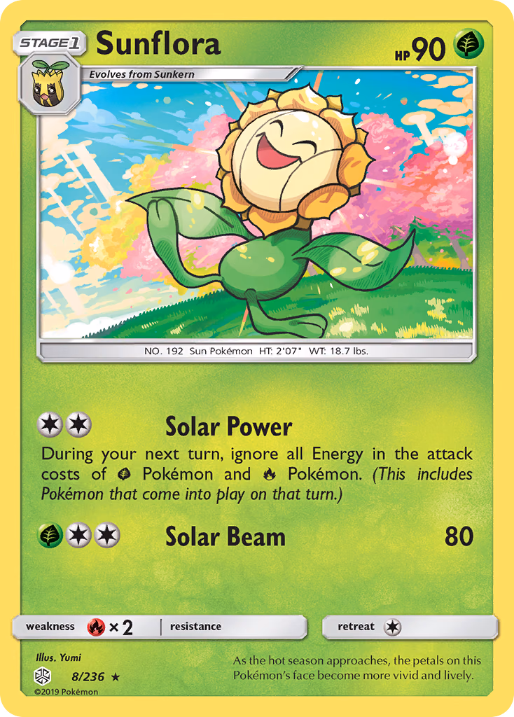 Sunflora Pokemon card (8/236, Cosmic Eclipse)