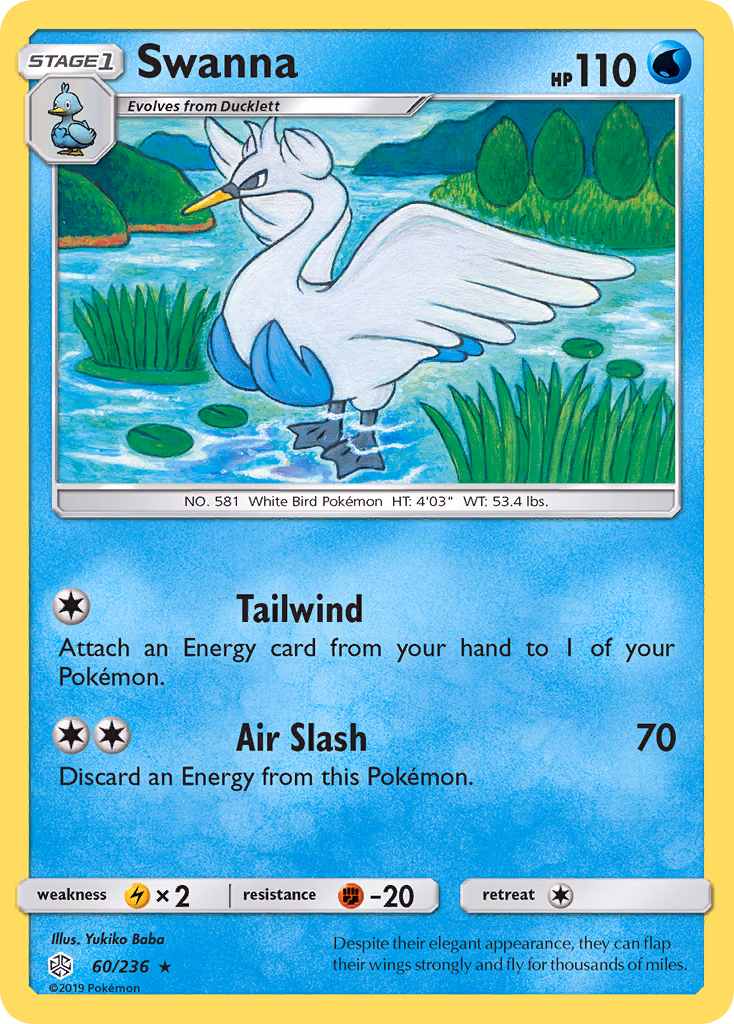 Swanna Pokemon card (60/236, Cosmic Eclipse)
