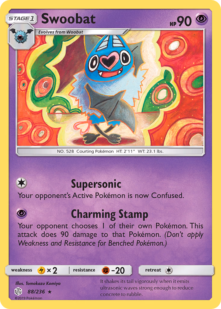 Swoobat Pokemon card (88/236, Cosmic Eclipse)