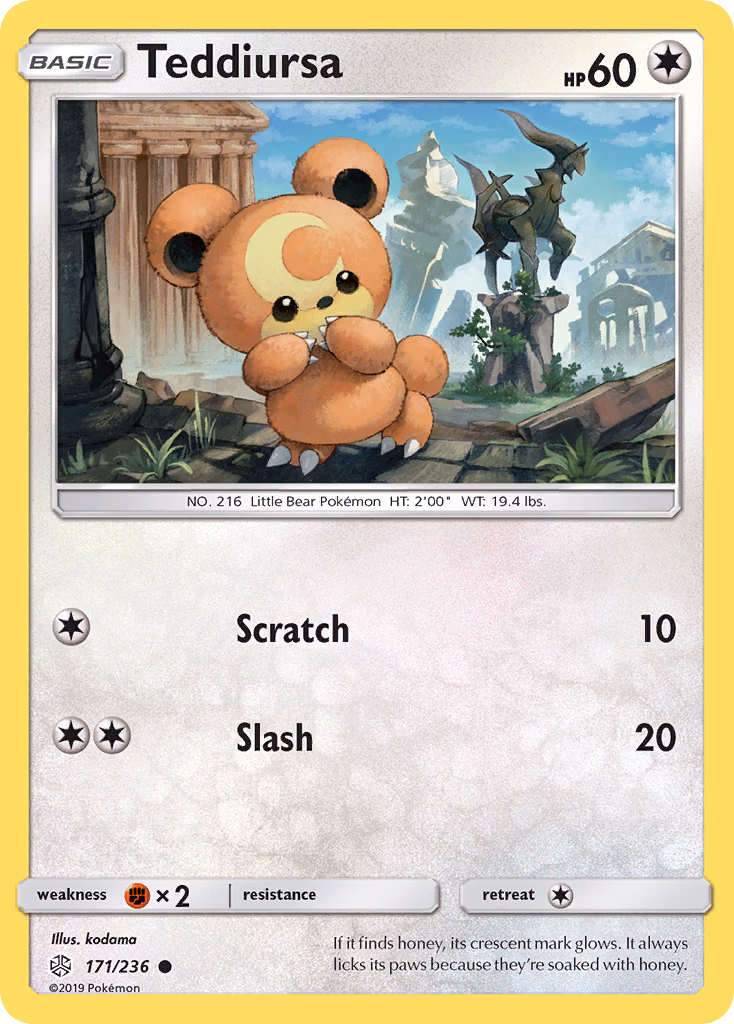 Teddiursa Pokemon card (171/236, Cosmic Eclipse)