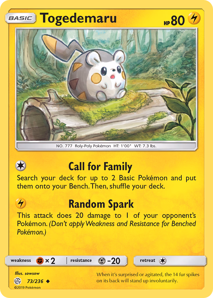 Togedemaru Pokemon card (73/236, Cosmic Eclipse)
