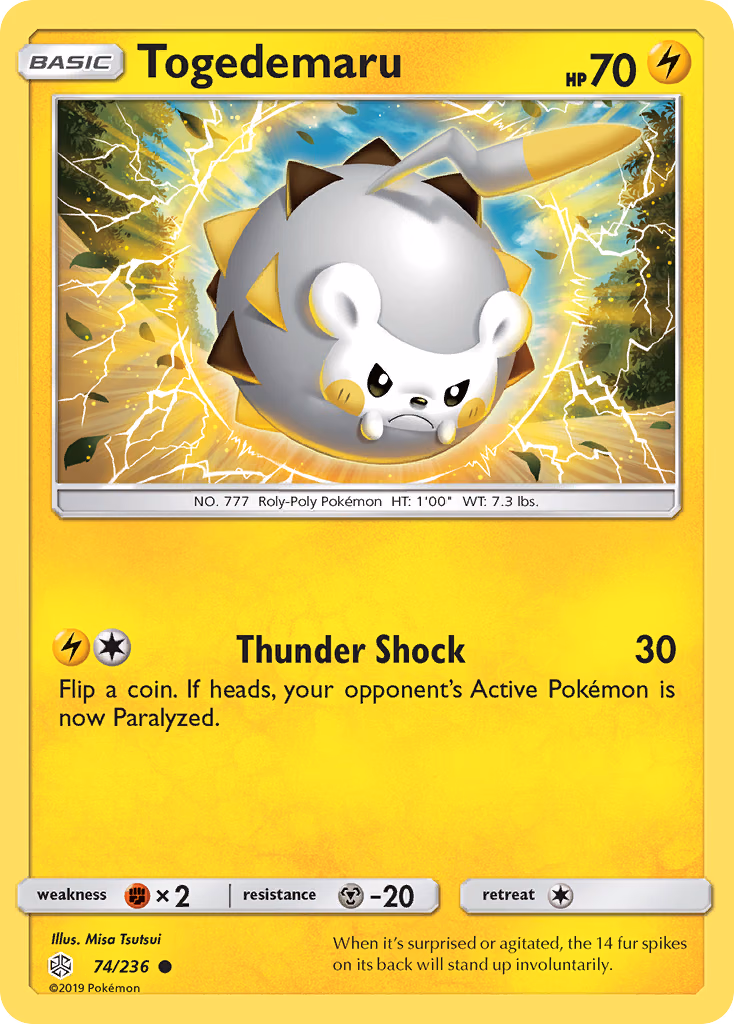 Togedemaru Pokemon card (74/236, Cosmic Eclipse)