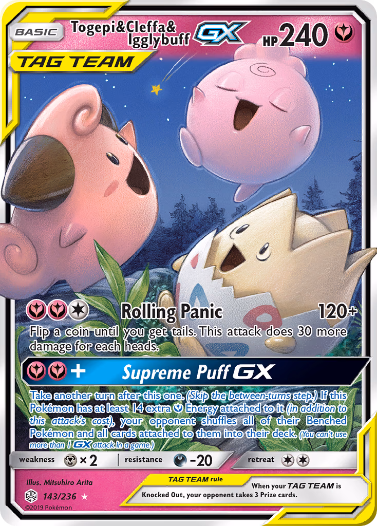 Togepi & Cleffa & Igglybuff-GX Pokemon card (143/236, Cosmic Eclipse)