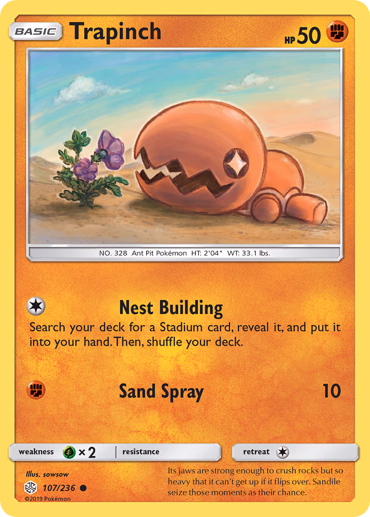 Trapinch Pokemon card (107/236, Cosmic Eclipse)