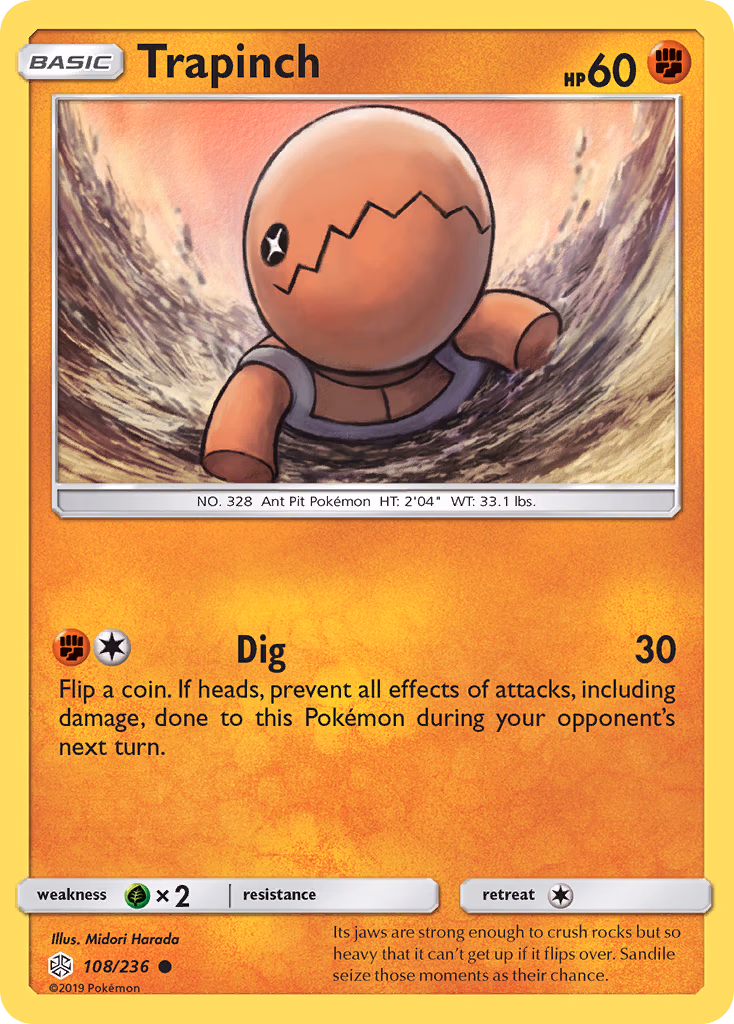 Trapinch Pokemon card (108/236, Cosmic Eclipse)