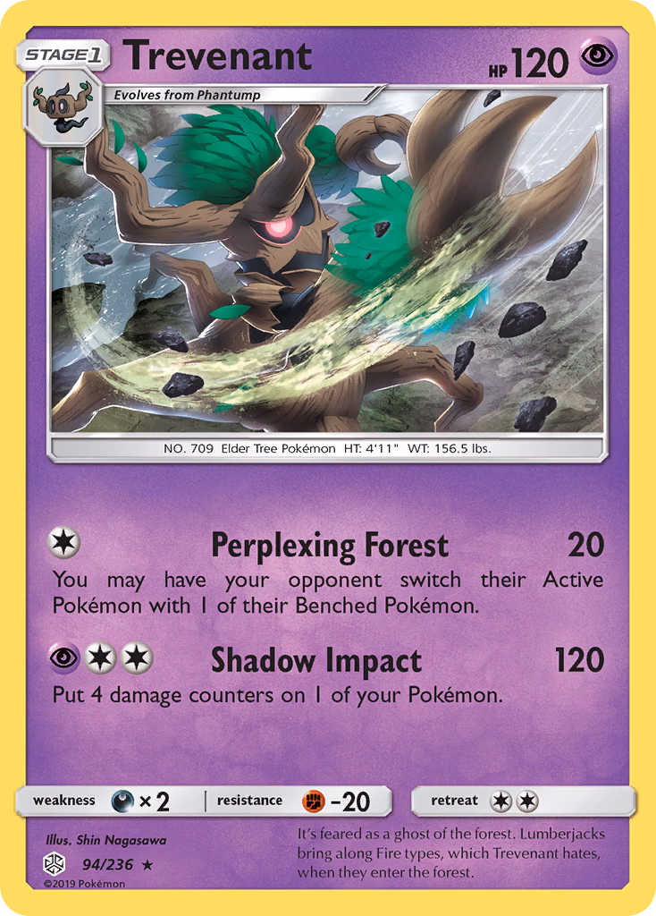 Trevenant Pokemon card (94/236, Cosmic Eclipse)