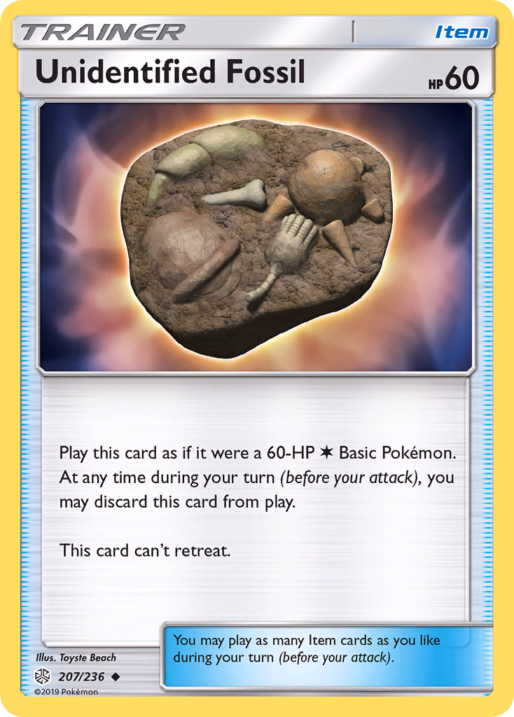 Unidentified Fossil Pokemon card (207/236, Cosmic Eclipse)