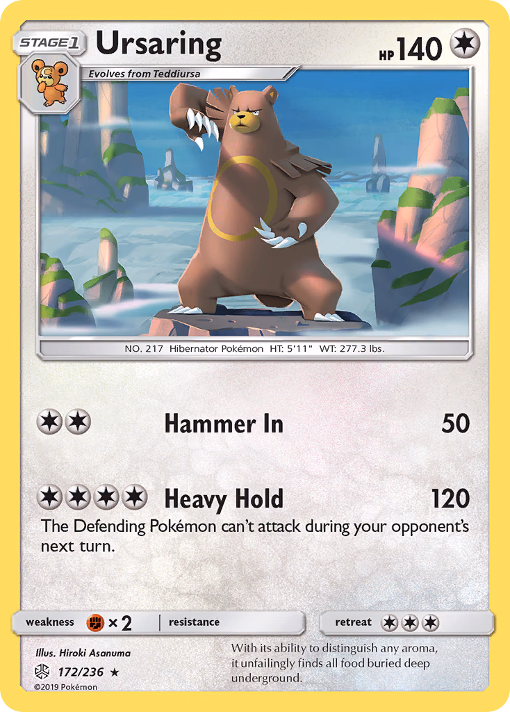 Ursaring Pokemon card (172/236, Cosmic Eclipse)