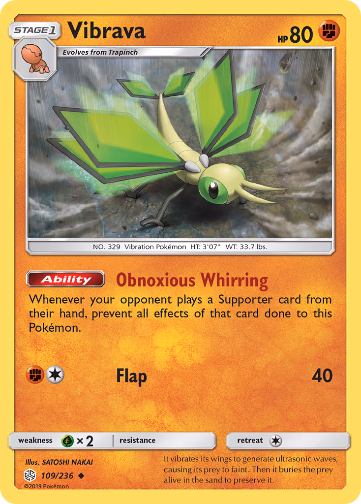 Vibrava Pokemon card (109/236, Cosmic Eclipse)