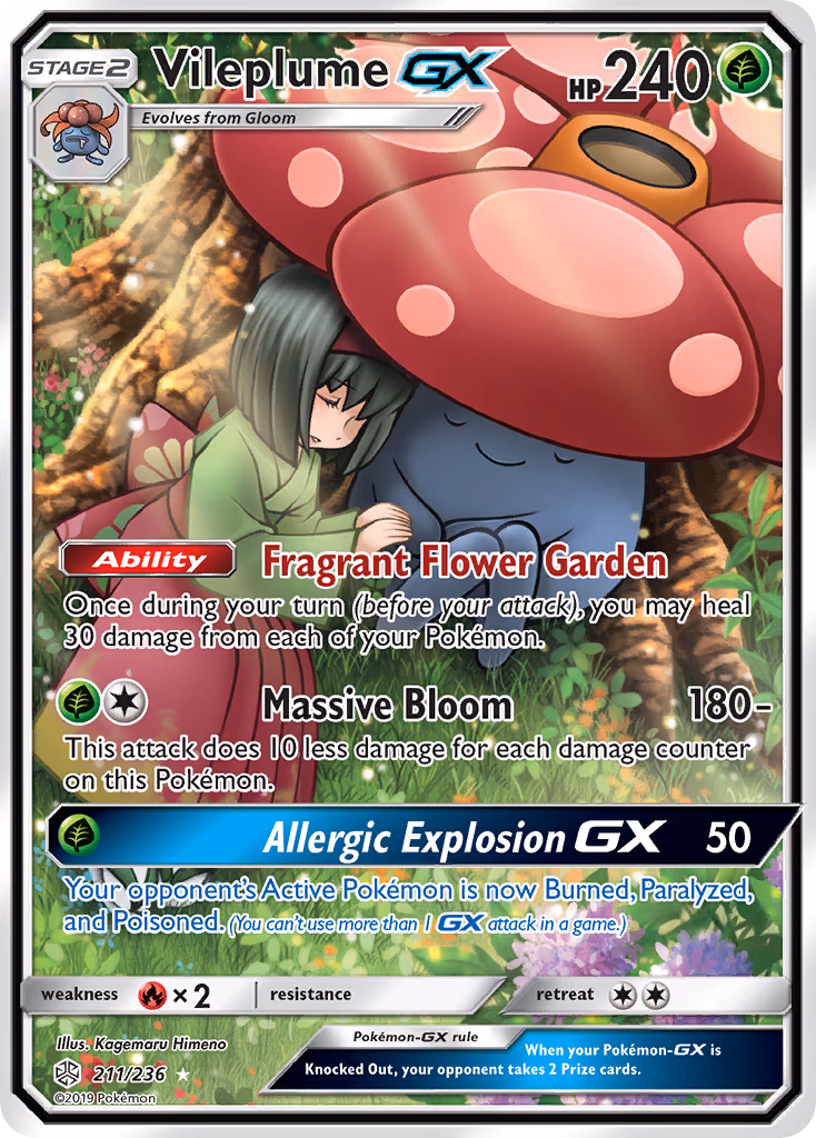 Vileplume-GX Pokemon card (211/236, Cosmic Eclipse)