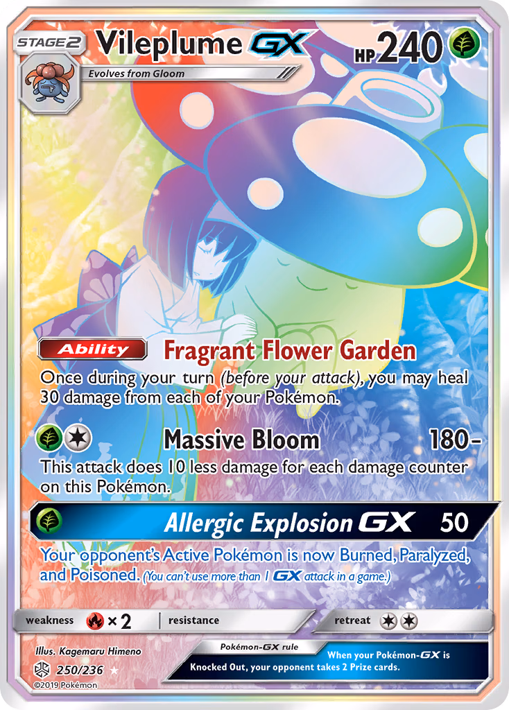 Vileplume-GX Pokemon card (250/236, Cosmic Eclipse)