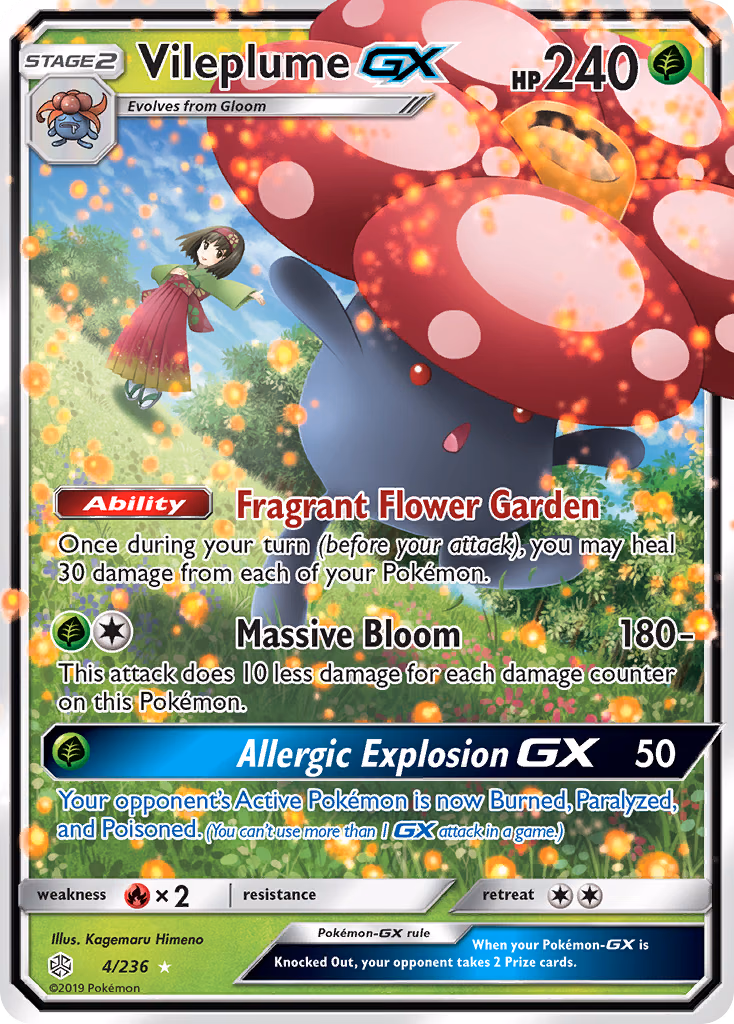 Vileplume-GX Pokemon card (4/236, Cosmic Eclipse)