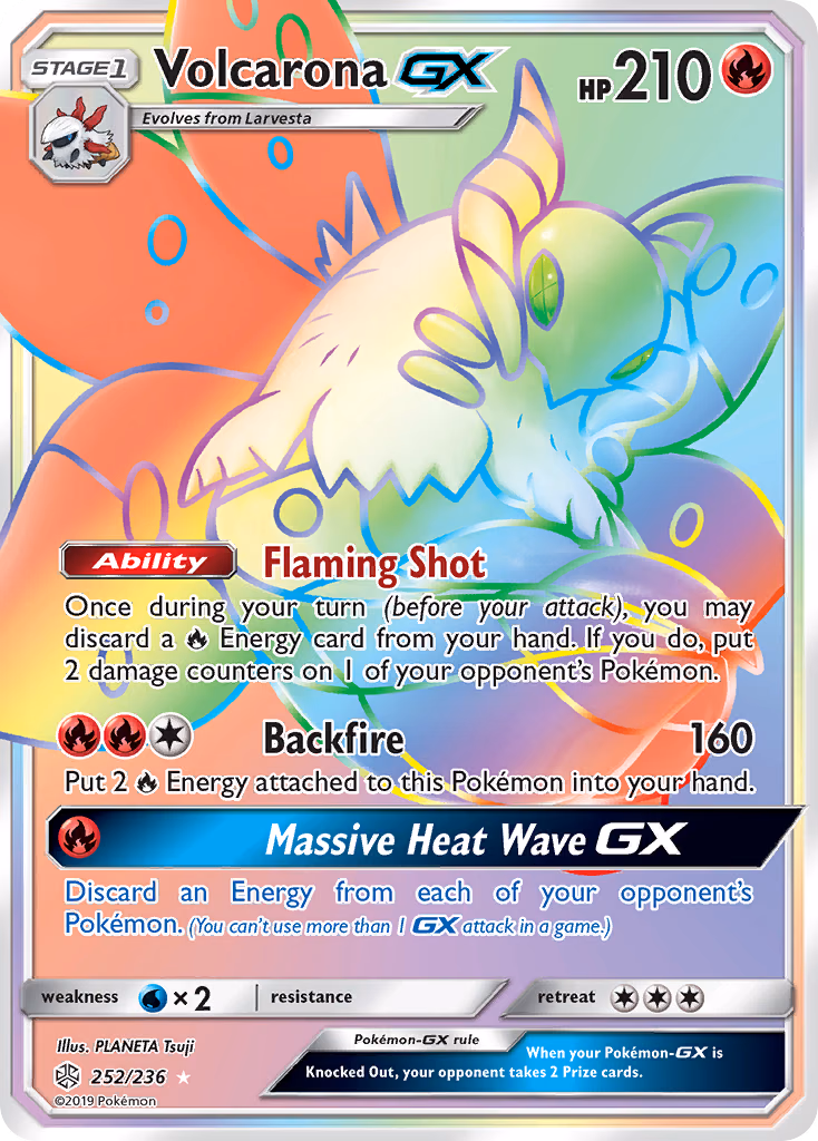 Volcarona-GX Pokemon card (252/236, Cosmic Eclipse)