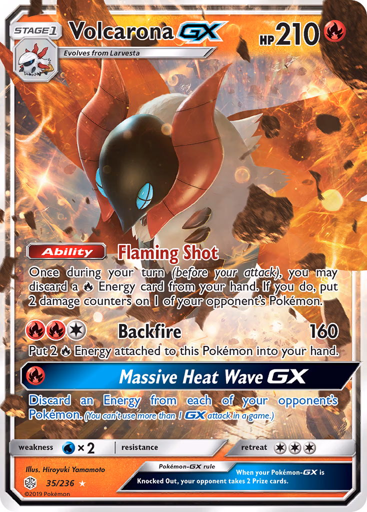 Volcarona-GX Pokemon card (35/236, Cosmic Eclipse)