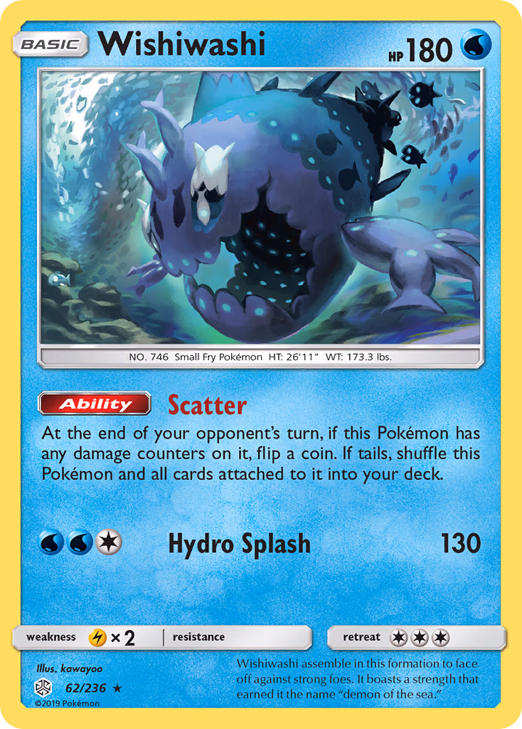 Wishiwashi Pokemon card (62/236, Cosmic Eclipse)