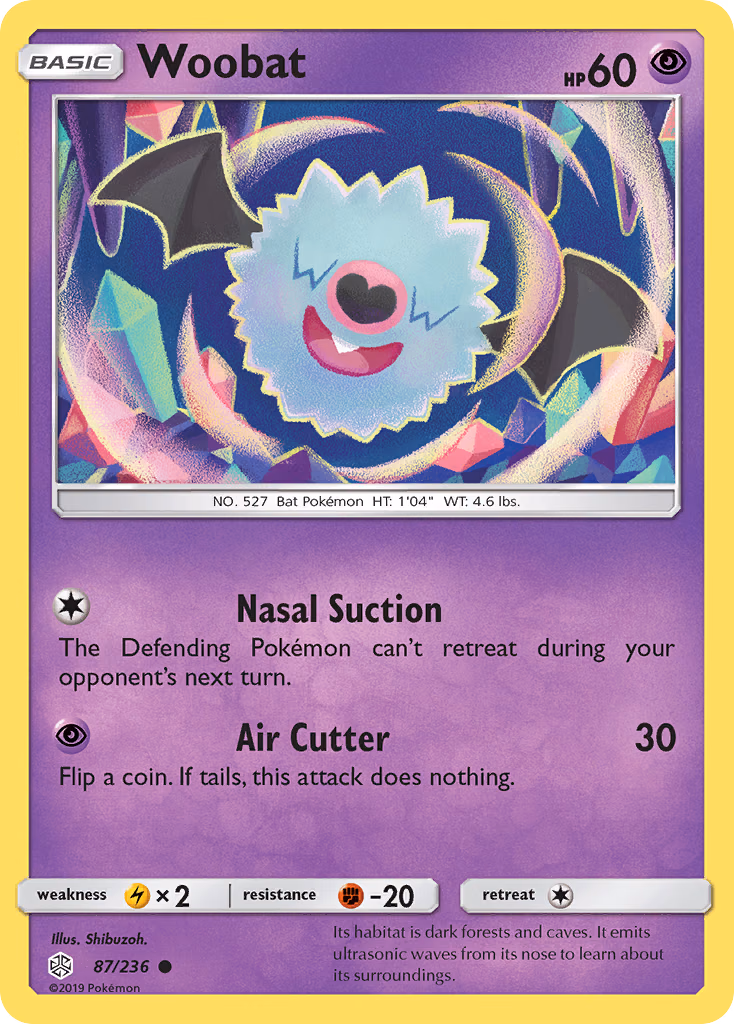 Woobat Pokemon card (87/236, Cosmic Eclipse)