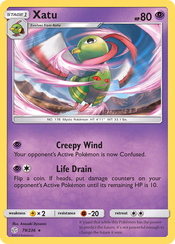 Xatu Pokemon card (79/236, Cosmic Eclipse)