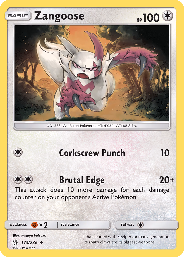Zangoose Pokemon card (173/236, Cosmic Eclipse)