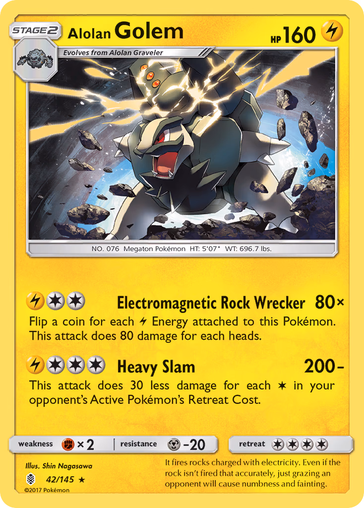 Alolan Golem Pokemon card (42/145, Guardians Rising)