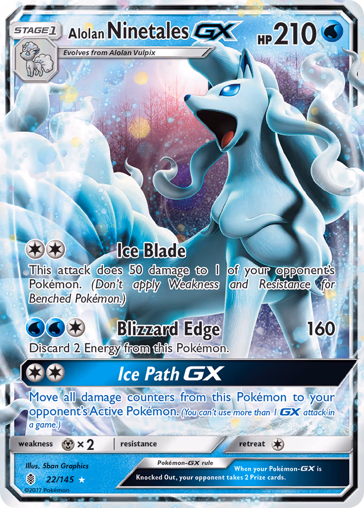 Alolan Ninetales-GX Pokemon card (22/145, Guardians Rising)