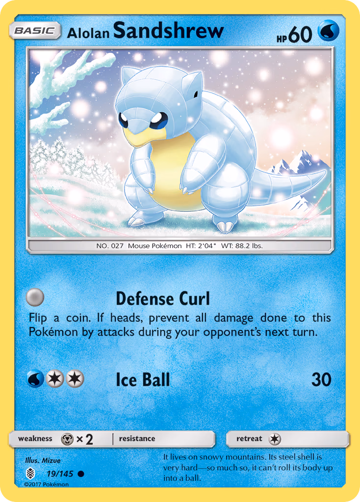 Alolan Sandshrew Pokemon card (19/145, Guardians Rising)