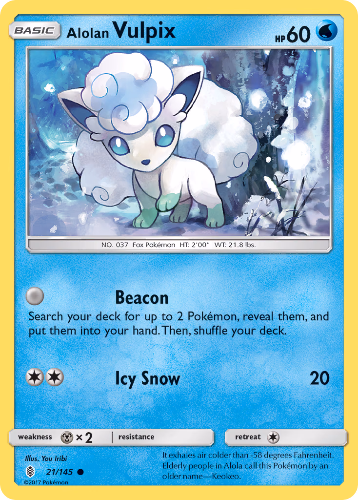 Alolan Vulpix Pokemon card (21/145, Guardians Rising)