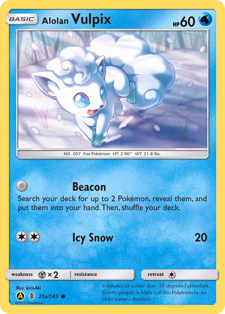 Alolan Vulpix Pokemon card (21a/145, Guardians Rising)