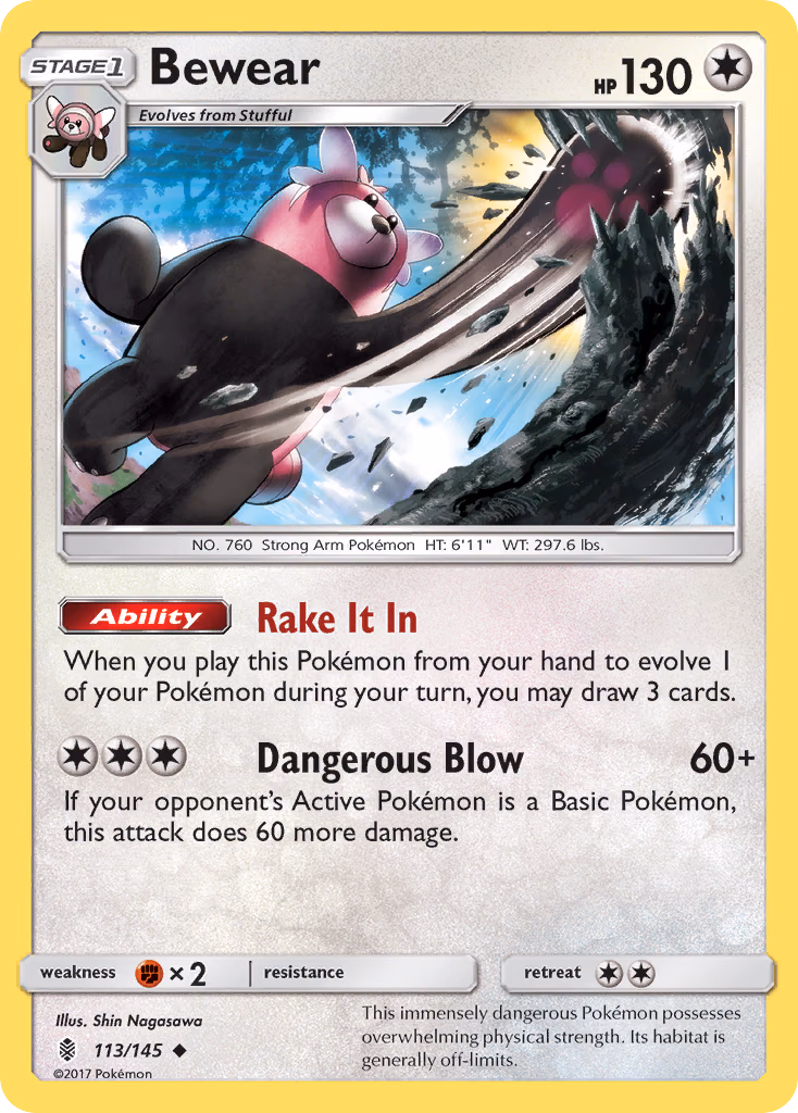 Bewear Pokemon card (113/145, Guardians Rising)