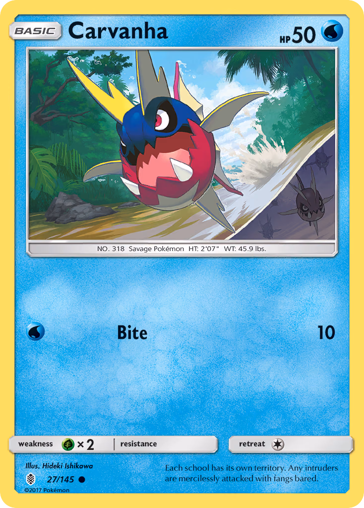 Carvanha Pokemon card (27/145, Guardians Rising)