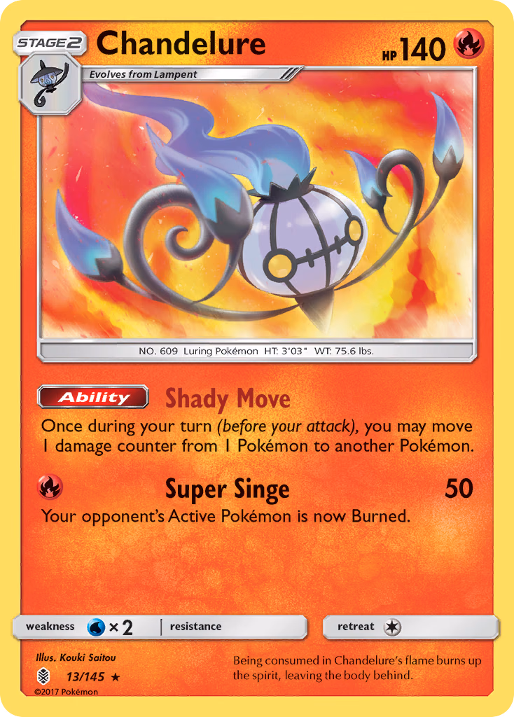 Chandelure Pokemon card (13/145, Guardians Rising)