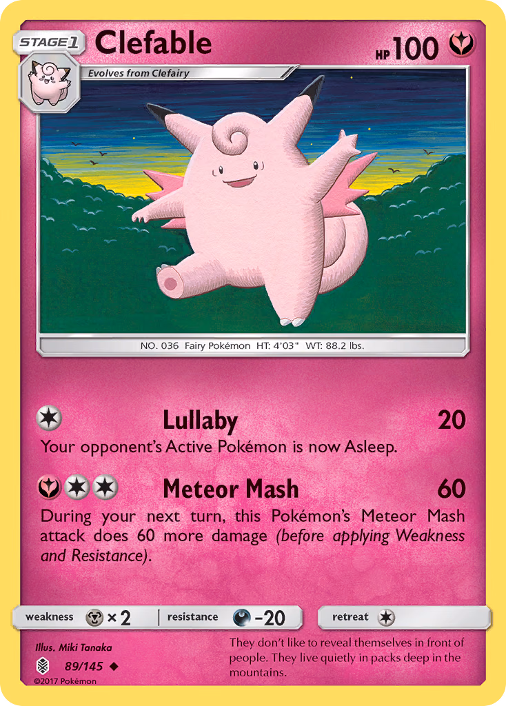 Clefable Pokemon card (89/145, Guardians Rising)
