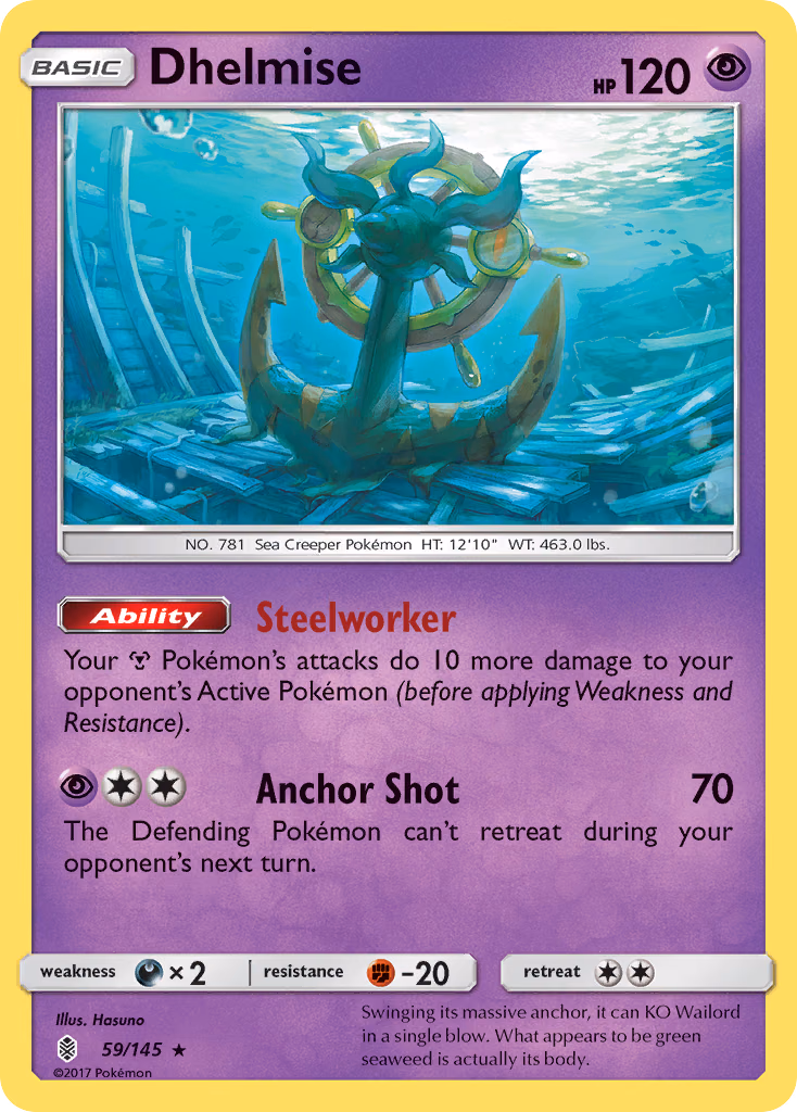 Dhelmise Pokemon card (59/145, Guardians Rising)