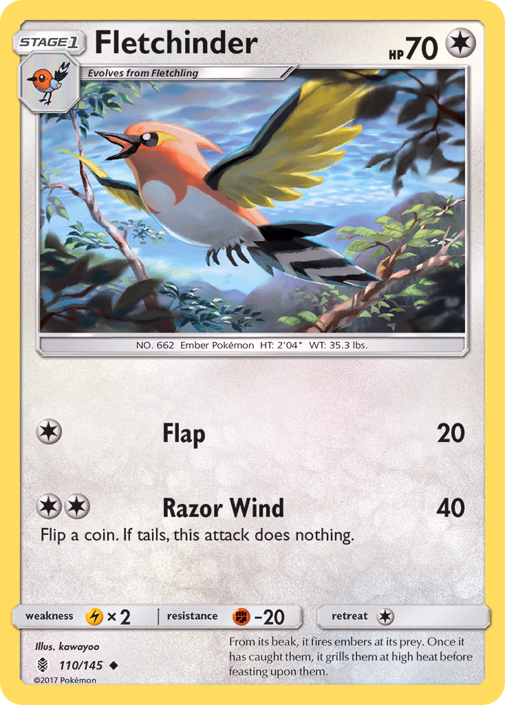 Fletchinder Pokemon card (110/145, Guardians Rising)