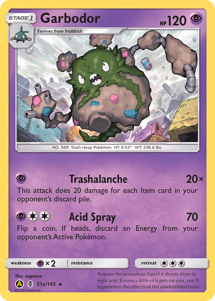 Garbodor Pokemon card (51a/145, Guardians Rising)
