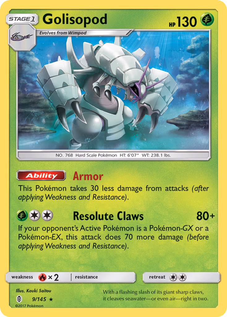 Golisopod Pokemon card (9/145, Guardians Rising)