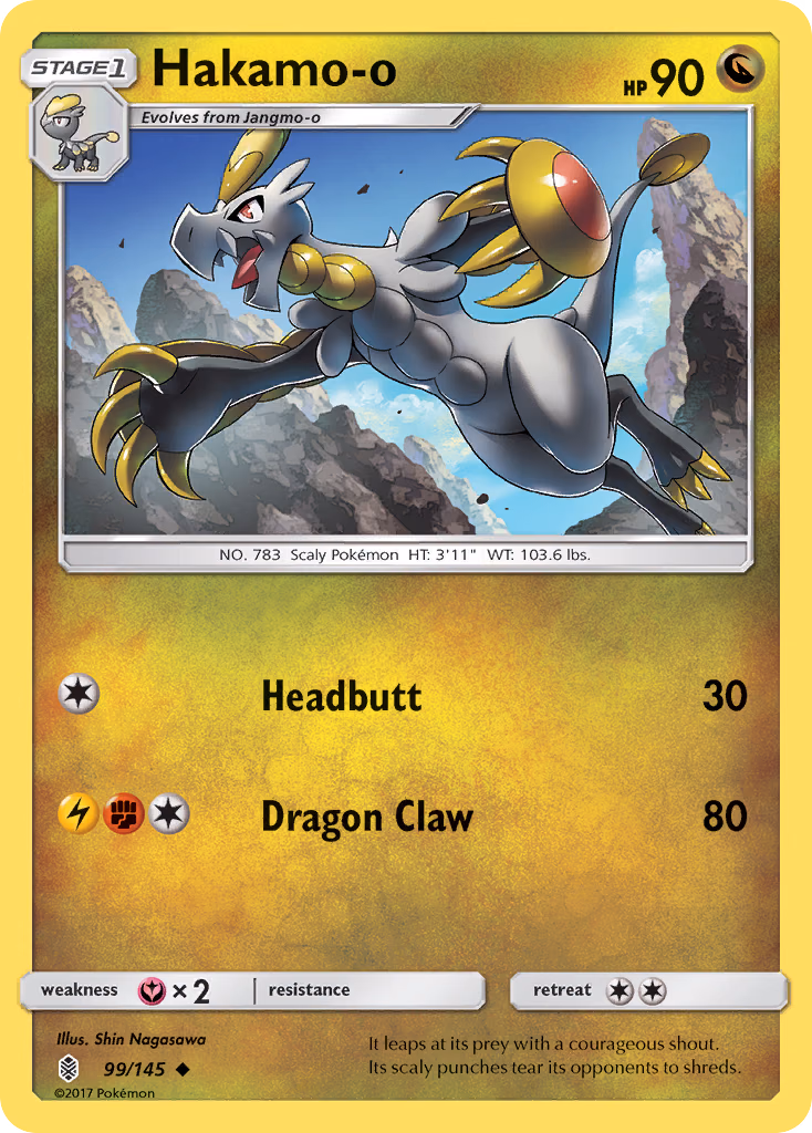Hakamo-o Pokemon card (99/145, Guardians Rising)