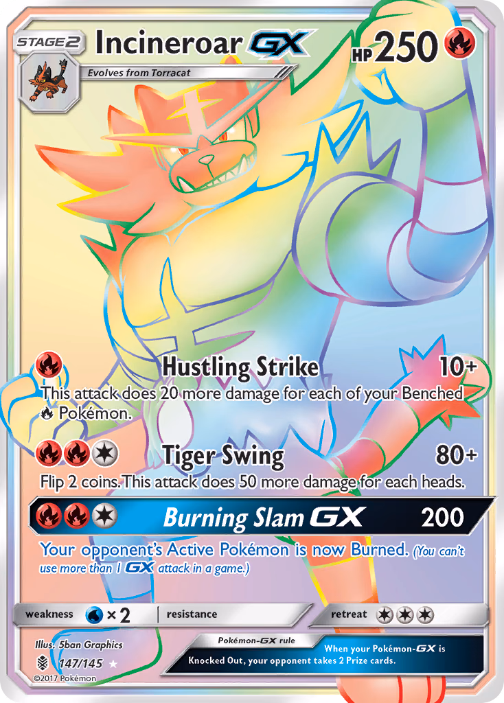 Incineroar-GX Pokemon card (147/145, Guardians Rising)