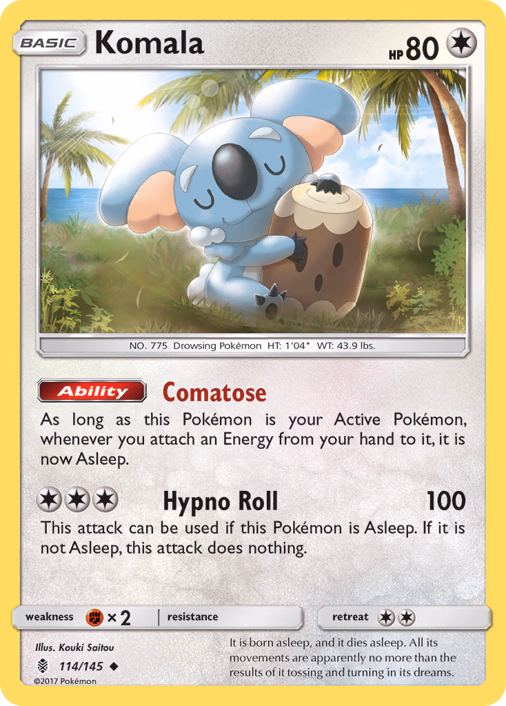 Komala Pokemon card (114/145, Guardians Rising)