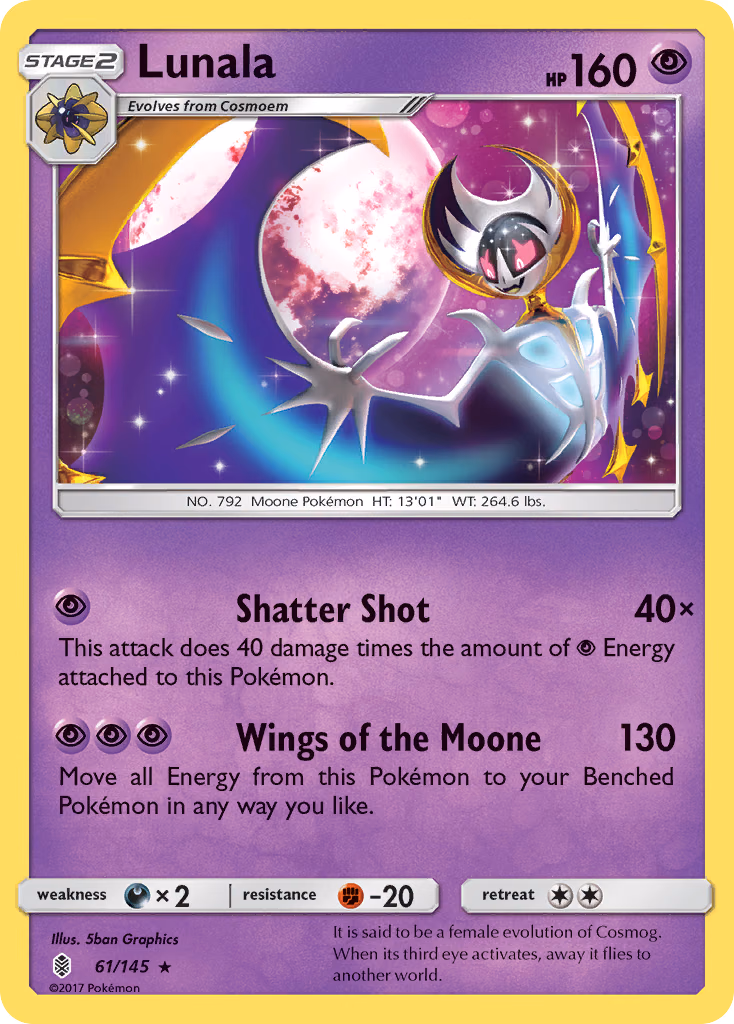 Lunala Pokemon card (61/145, Guardians Rising)
