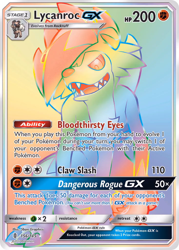 Lycanroc-GX Pokemon card (156/145, Guardians Rising)